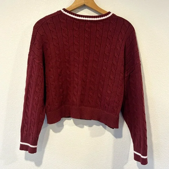 Harper & Ivy “Boston” Maroon Cable Knit Sweater Preppy Academic Harvard Size M - Picture 6 of 8